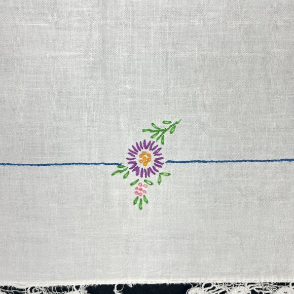 2 VTG kitchen Tablecloth Material 33in x 33in Hand Embroidered Flowers 1950s MCM - Picture 14 of 16